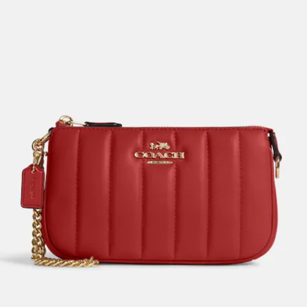 Coach Nolita 19 With Chain With Linear Quilting Wallat Wristlet Red - Picture 2 of 9
